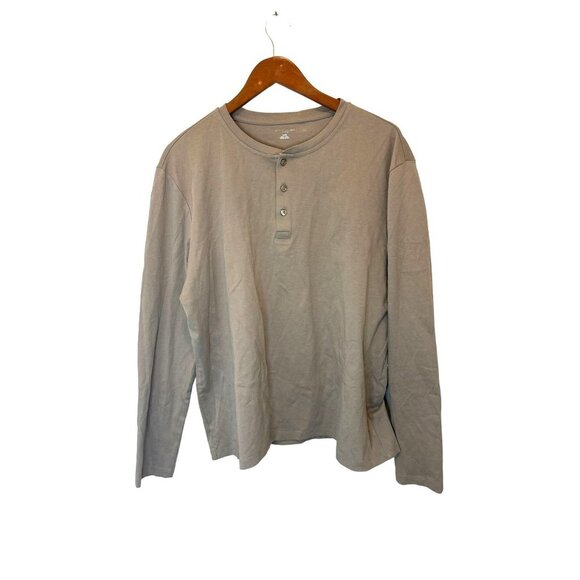 SAKS FIFTH AVENUE Henley Shirt Long Sleeve Beige Cotton Long Sleeve Size XLarge - Picture 1 of 6
